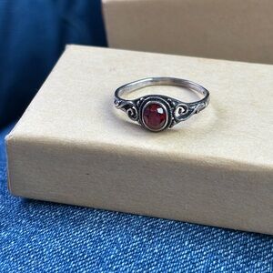 Elegant Silver Ring with Red Garnet Gemstone